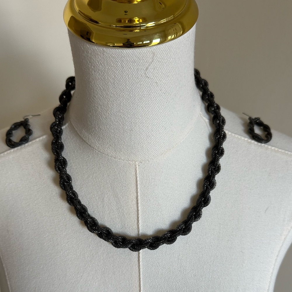 Dark Silver Necklace and Earrings Set